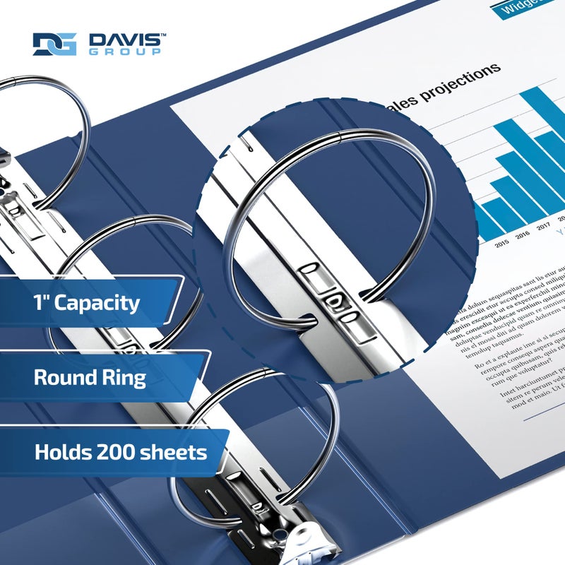 Davis Group مجموعة مجلدات اقتصادية ممتازة مكونة من 6 حلقات مكونة من 3 حلقات للمدرسة أو المكتب، مجلدات دائرية الشكل، مقاس 2.54 سم، أزرق ملكي - Image 2